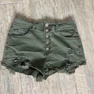 Refuge High Waisted Shorts - Army Green